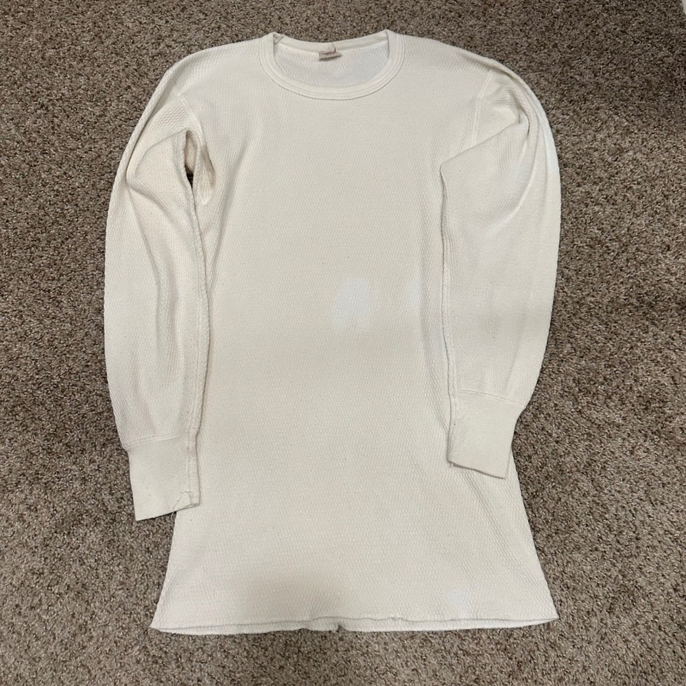 Vintage Morgan Mills Mens Super Long Johns Large Cream Preowned Thermal Stains